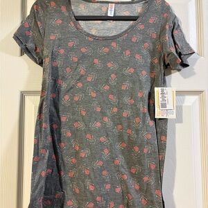 LuLaRoe Women's Gray and Pink Geometric Tee